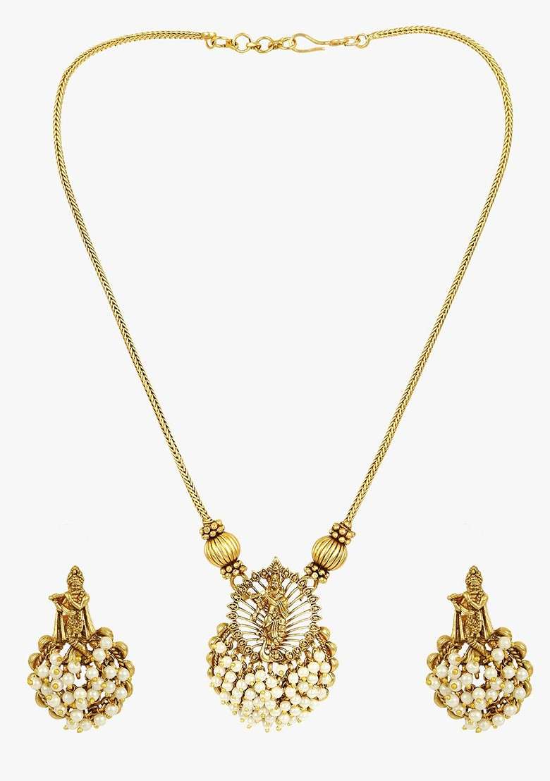 Gold Pearl Beaded Gold Plated Jewellery Set - Indya