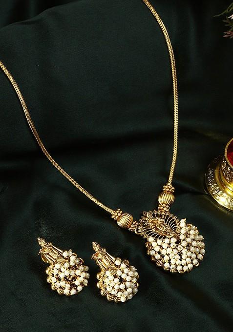 Gold Pearl Beaded Gold Plated Jewellery Set