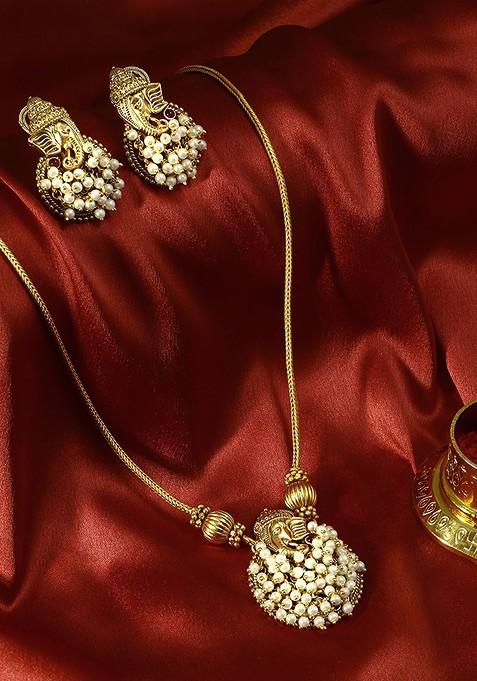 Gold Artificial Stones And Beads Gold Plated Jewellery Set