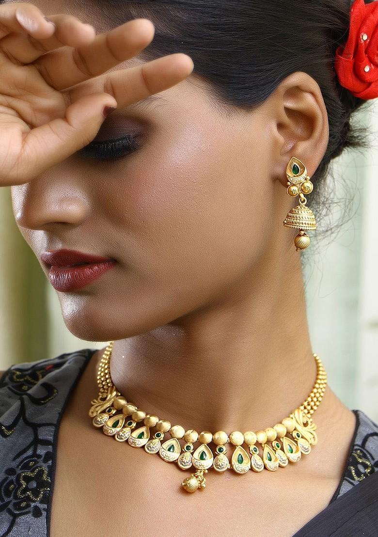 Gold Stone Studded  Gold Plated Jewellery Set