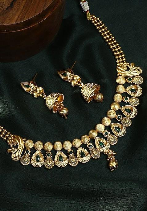 Gold Stone Studded  Gold Plated Jewellery Set