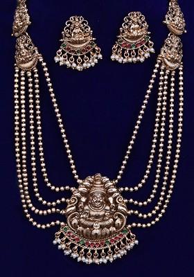 Gold Pearl Beaded Gold Plated Jewellery Set