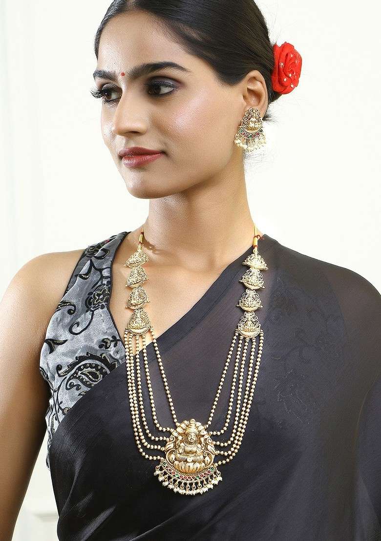Gold Pearl Beaded Gold Plated Jewellery Set - Indya