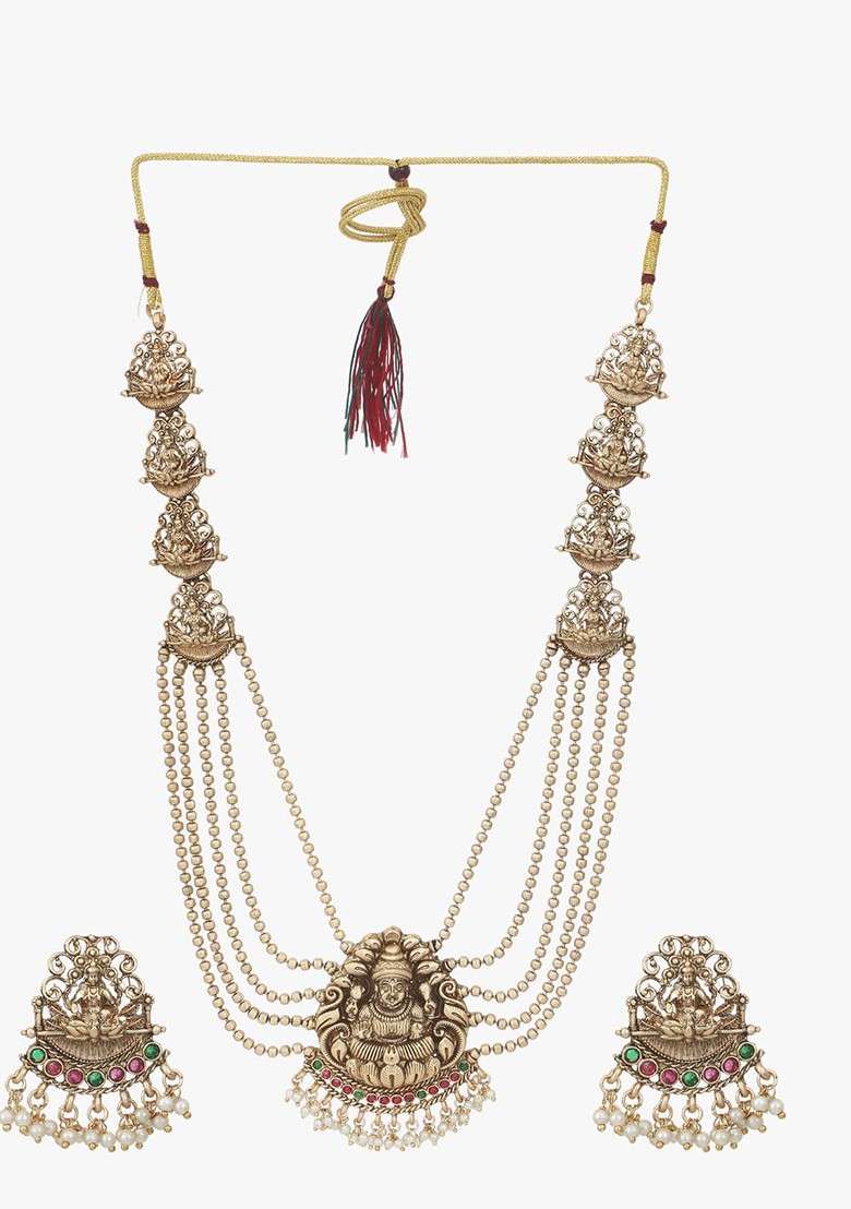 Gold Pearl Beaded Gold Plated Jewellery Set - Indya