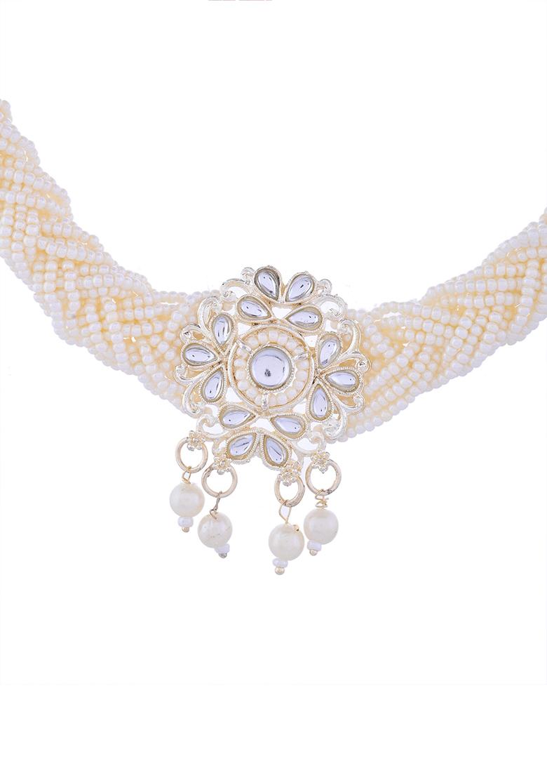Kundan With Pearl Studded Choker Necklace With Earrings Set