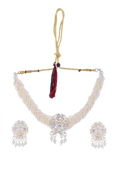 Kundan With Pearl Studded Choker Necklace With Earrings Set