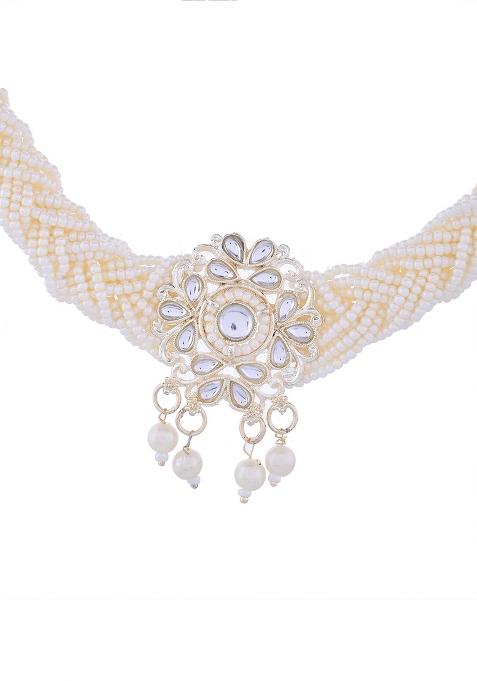 Kundan With Pearl Studded Choker Necklace With Earrings Set