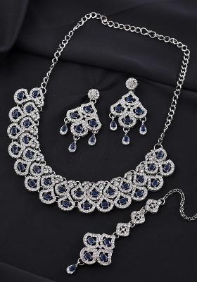 Silver Plated Blue Ad Studded Elegent Jewellery Set