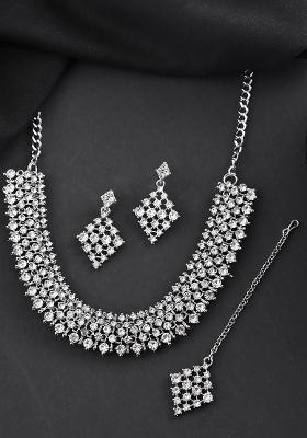 Silver Plated Ad Studded Handcrafted Jewellery Set