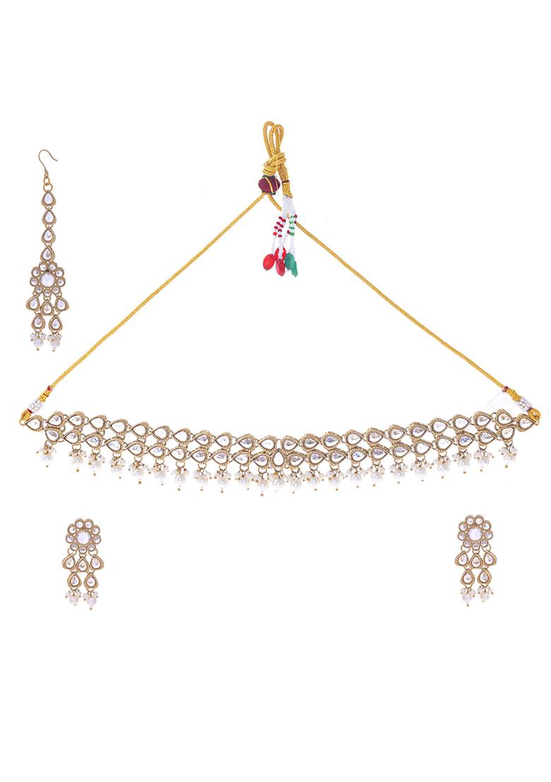 Gold Plated White Beats Stuuded Handcrafted Jewellery Set