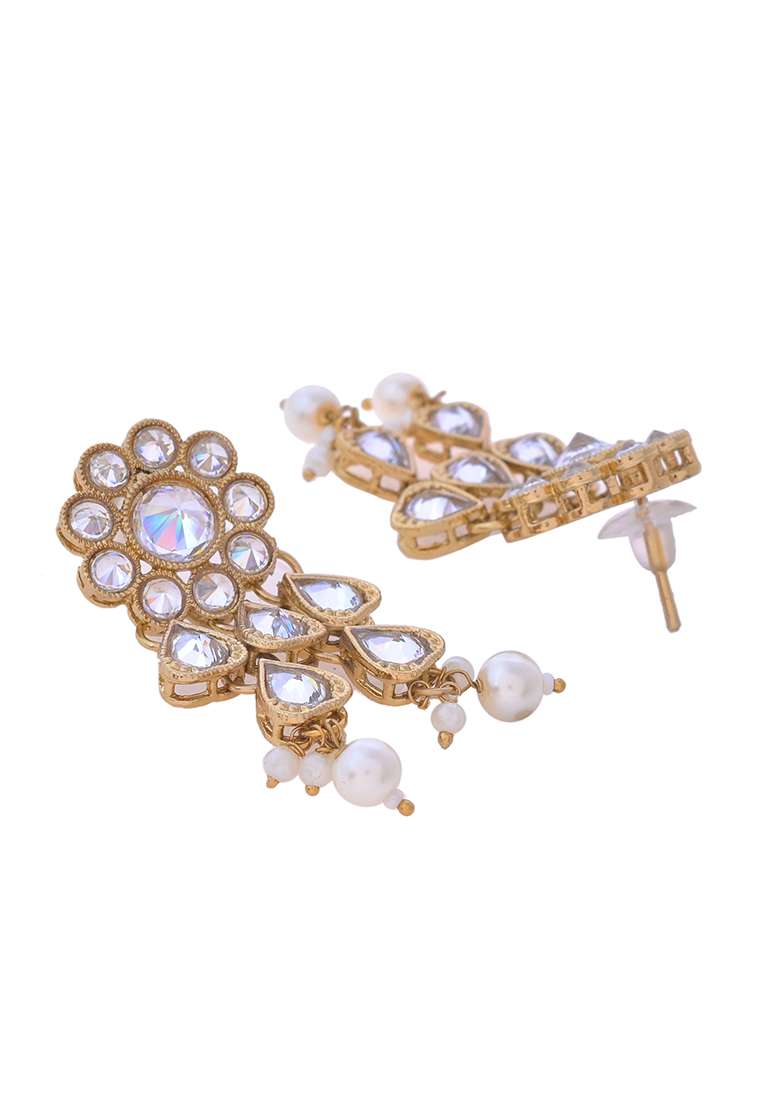 Gold Plated White Beats Stuuded Handcrafted Jewellery Set - Indya