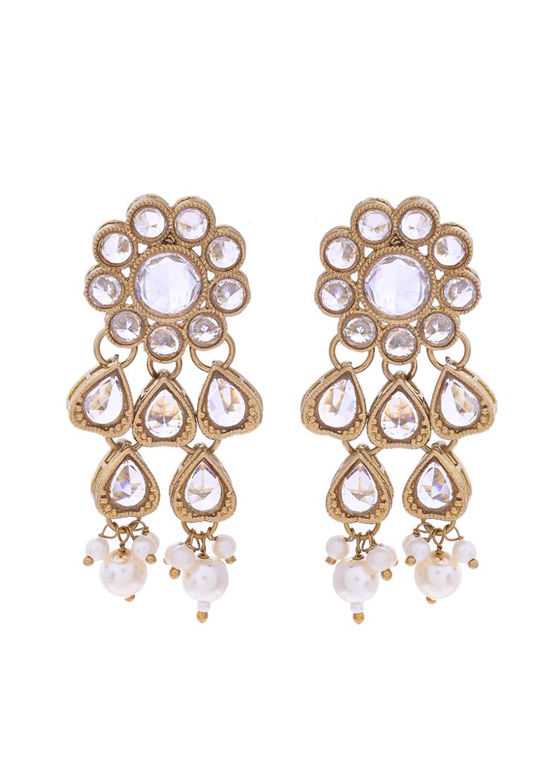 Gold Plated White Beats Stuuded Handcrafted Jewellery Set