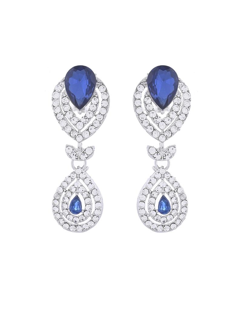Silver Plated Blue Ad Studded Tear Drop Shape Jewellery Set