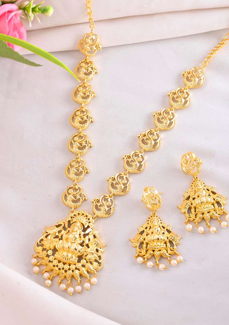 Gold Plated Anti Tarnish Temple Jewellery Set - Indya