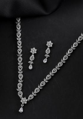 Silver Plated Ad Studded Classic Jewellery Set