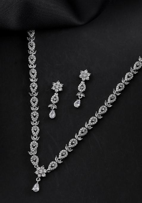 Silver Plated Ad Studded Classic Jewellery Set