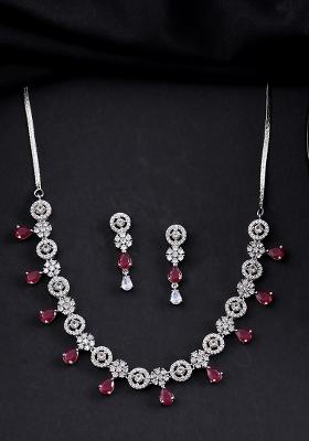Silver Plated Ad Studded Circular Shape Jewellery Set