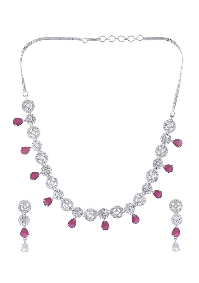 Silver Plated Ad Studded Circular Shape Jewellery Set