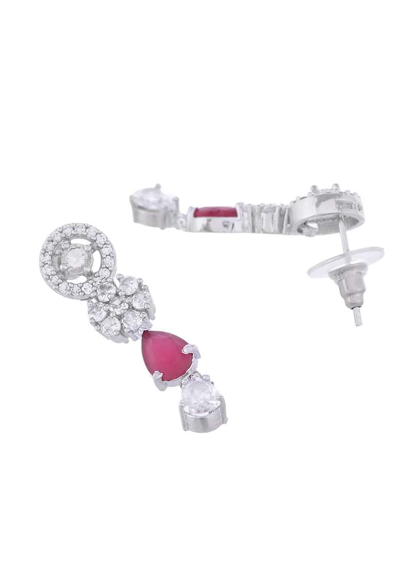 Silver Plated Ad Studded Circular Shape Jewellery Set - Indya