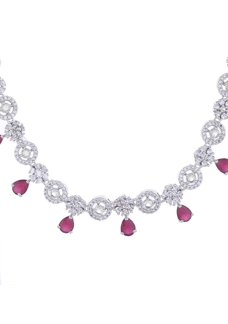 Silver Plated Ad Studded Circular Shape Jewellery Set