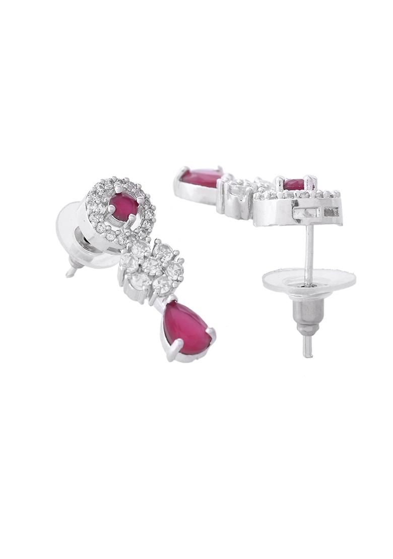 Silver Plated White And Marron Ad Studded Circular Shape Jewellery Set