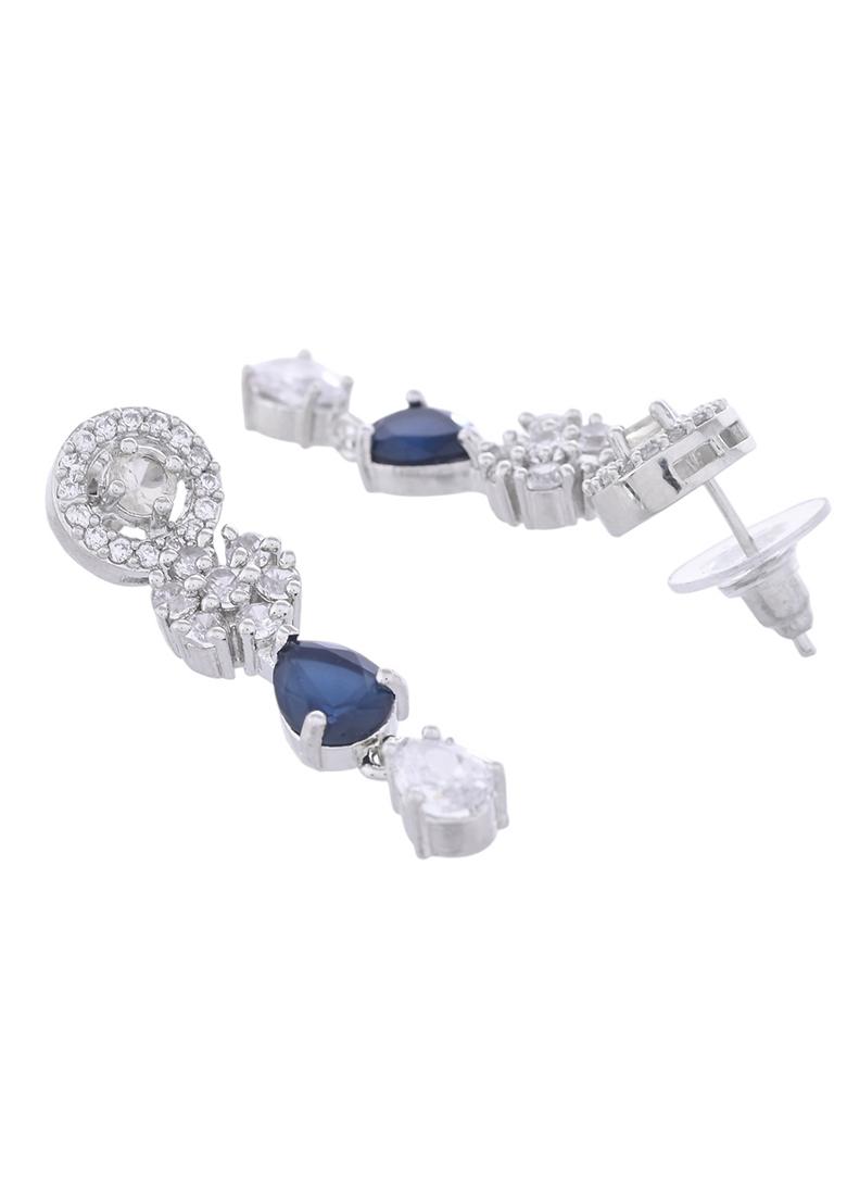 Silver Plated Ad Studded Circular Shape With Black Stones Jewellery Set