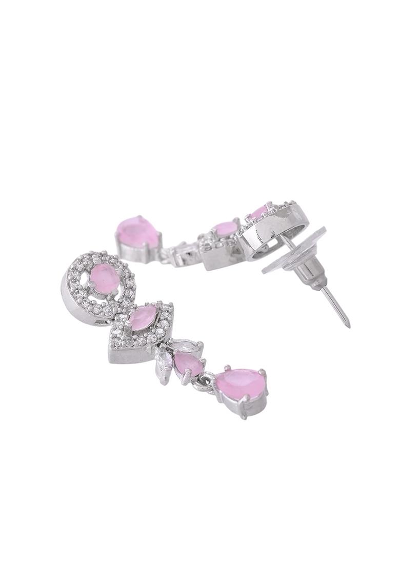 Silver Toned White And Baby Pink Stone Studded Ad Jewellery Set