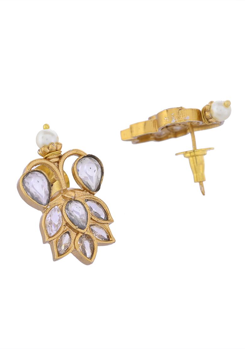 Gold Plated Floral Shaped Stone Studded Designer Jewellery Set