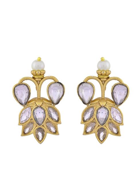 Gold Plated Floral Shaped Stone Studded Designer Jewellery Set