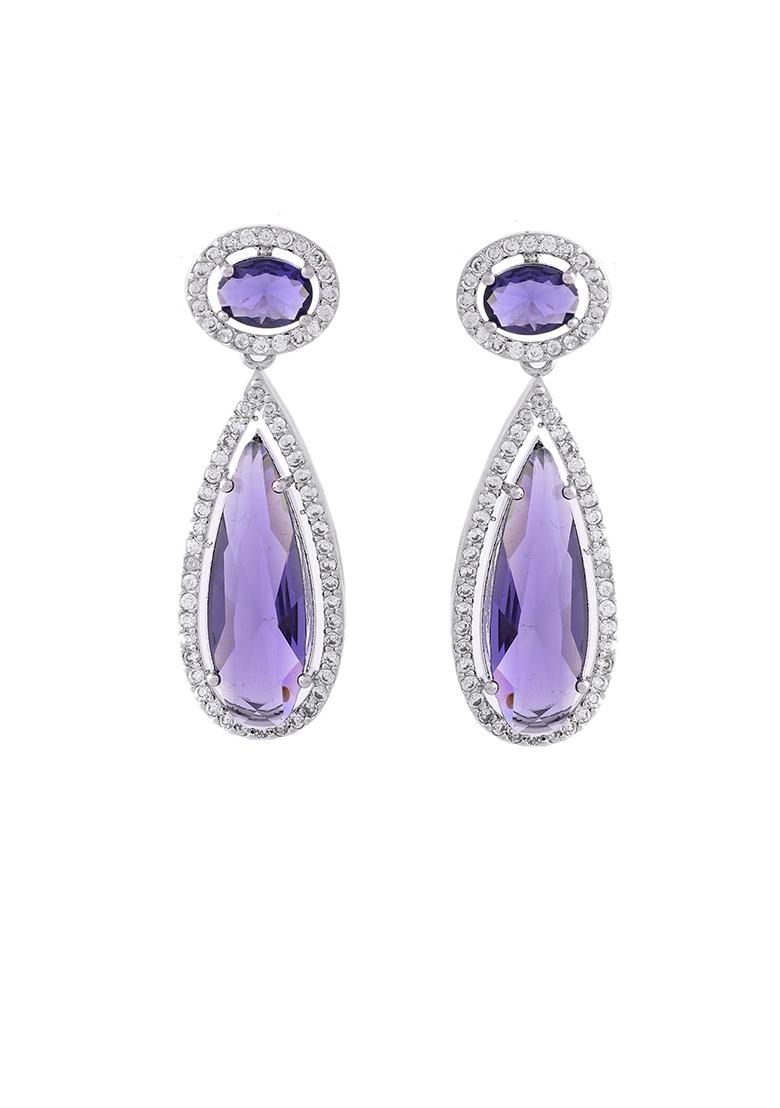 Silver Plated Purple Ad And Cubic Zirconia Studded Necklace Set