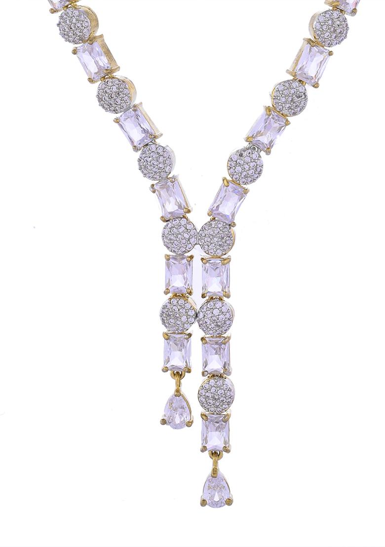 Gold Toned Ad Stone Studded Necklace Set