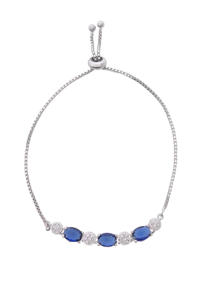 Silver Plated Blue Stone Studded Necklace Set With Ring And Bracelet - Indya