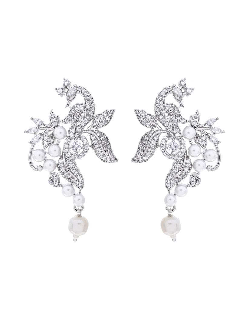 Silver Plated Ad And Pear Studded Peacock Shaped Chain Set