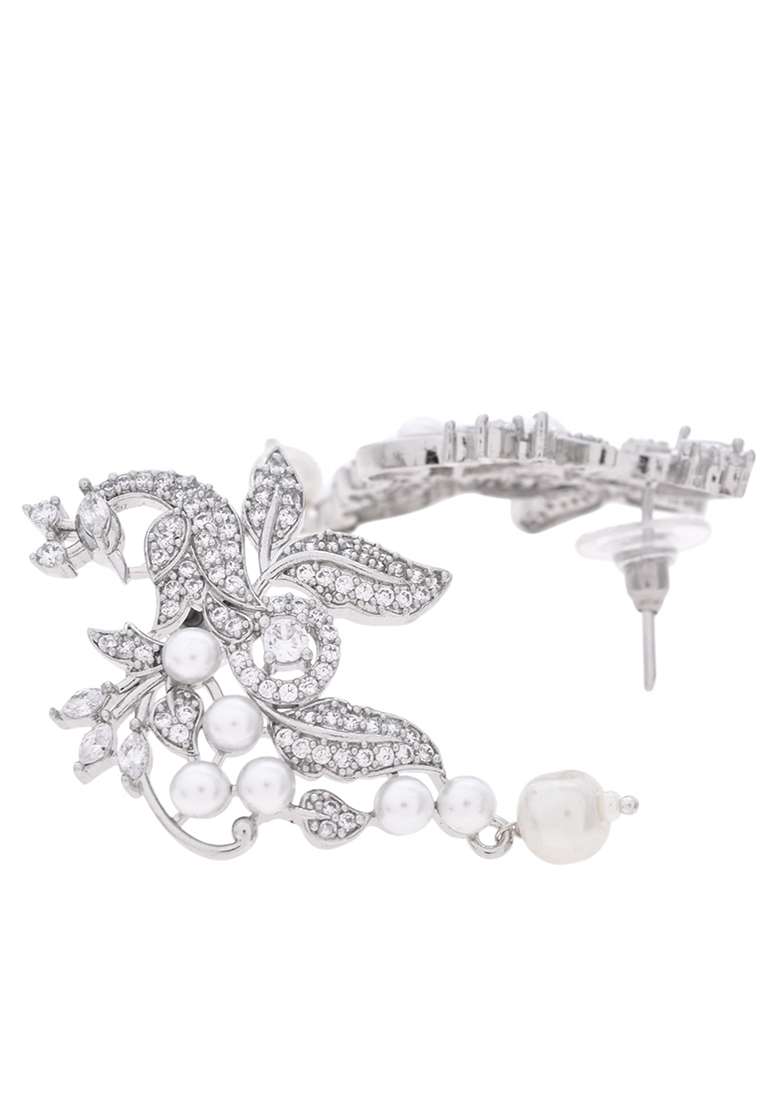 Silver Plated Ad And Pear Studded Peacock Shaped Chain Set - Indya