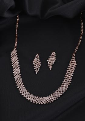 Rose Gold Plated Stone Studded Jewellery Set
