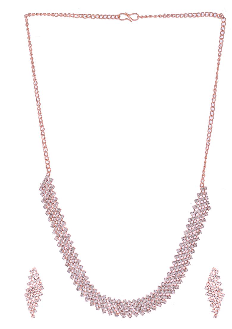 Rose Gold Plated Stone Studded Jewellery Set