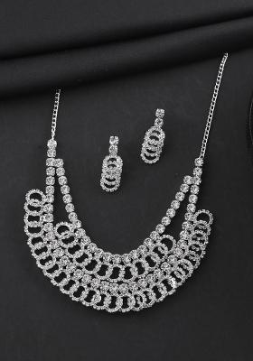 Silver Plated Stone Studded Circular Mutli Layer Necklace Set