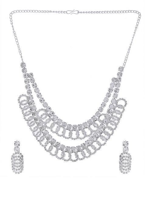 Silver Plated Stone Studded Circular Mutli Layer Necklace Set