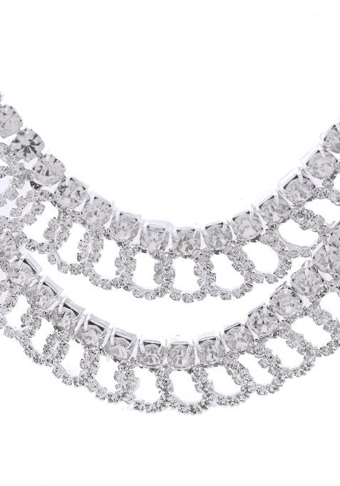 Silver Plated Stone Studded Circular Mutli Layer Necklace Set