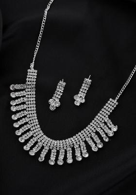 Silver Plated Cz Stone Studded Necklace Set
