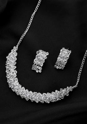 Silver Plated Stone Studded Necklace Set