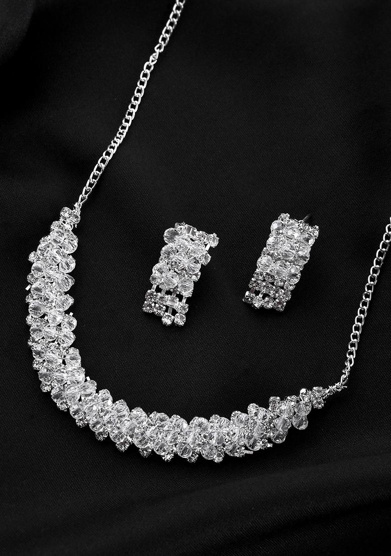Silver Plated Stone Studded Necklace Set