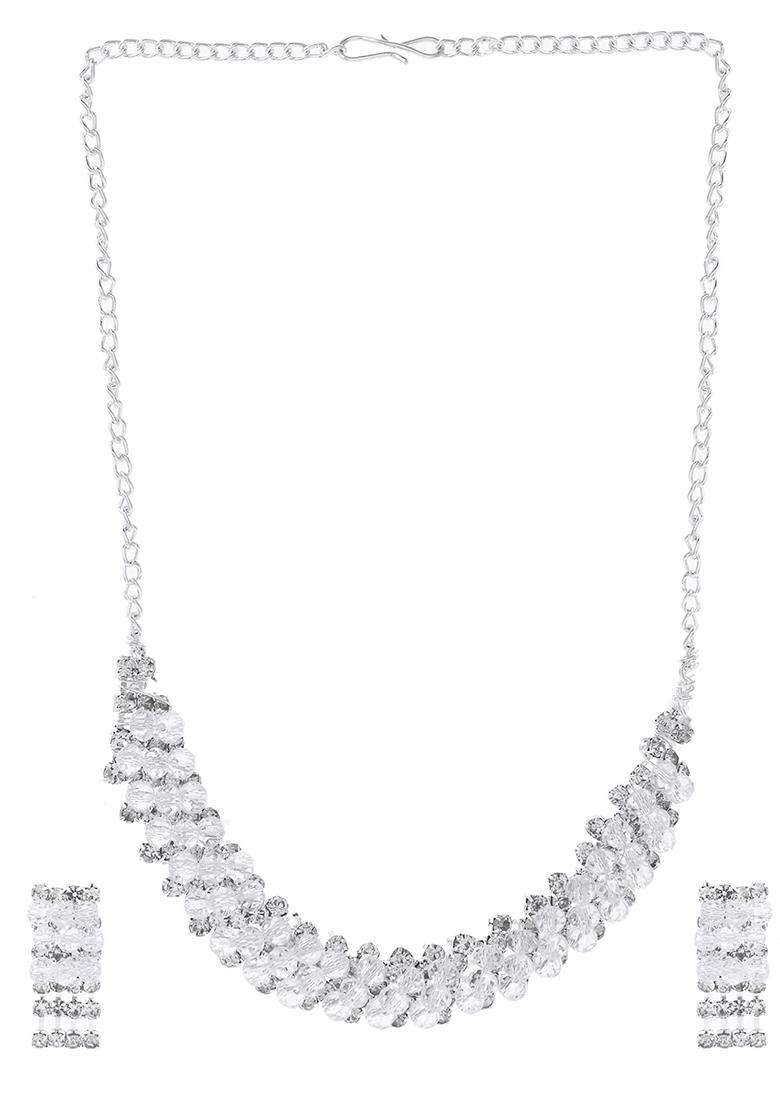 Silver Plated Stone Studded Necklace Set