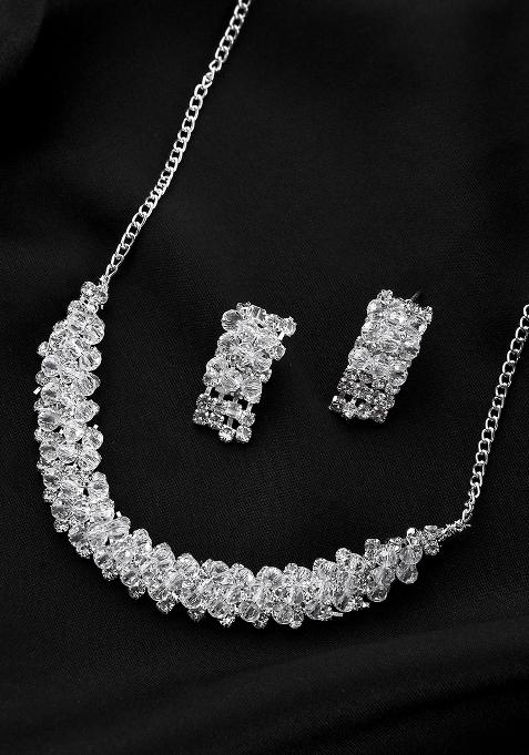 Silver Plated Stone Studded Necklace Set