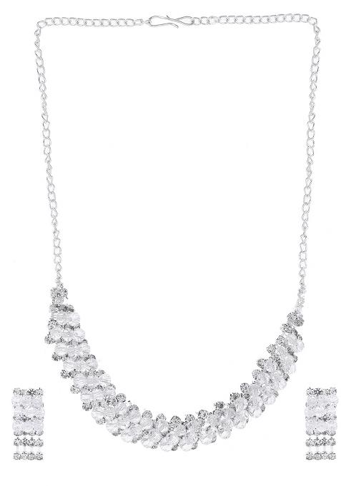 Silver Plated Stone Studded Necklace Set