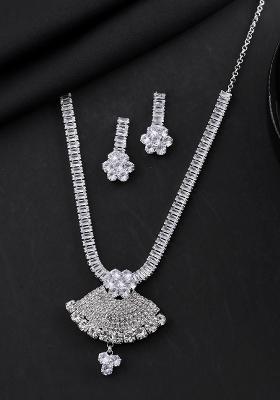 Silver Plated Cz Stone Studded Designer Jewellery Set