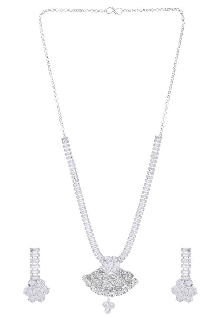 Silver Plated Cz Stone Studded Designer Jewellery Set