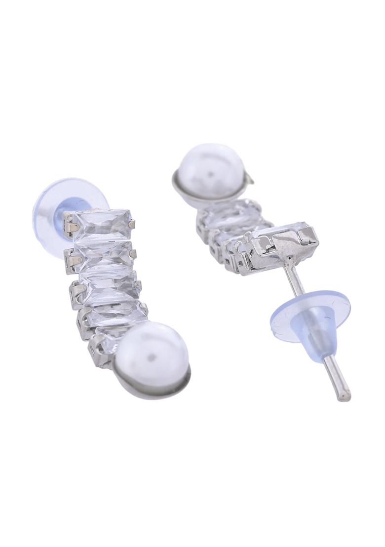 Silver Plated Pearl And Stone Studded Necklace Set