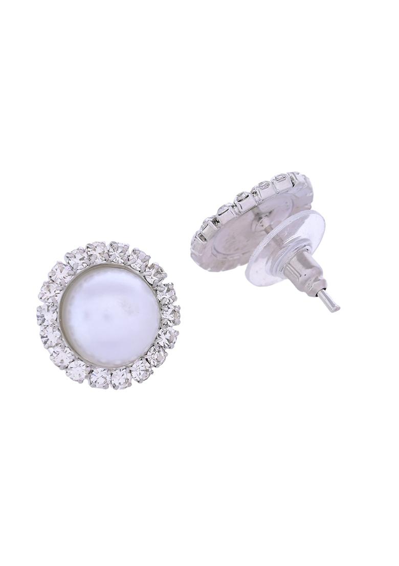 Silver Plated White Pearl And Cz Stone Choker Set