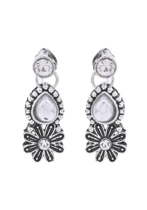 Oxidized Floral Designed Stone Studded Necklace Set